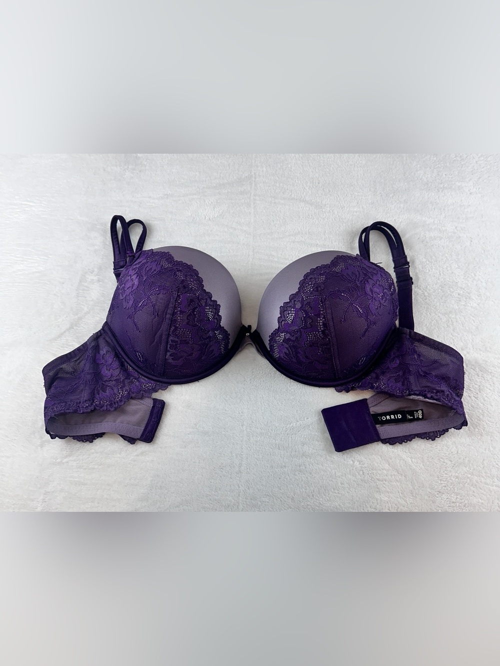 Torrid 40D Purple Lace Push-Up Plunge Bra Convertible Crisscross Straps